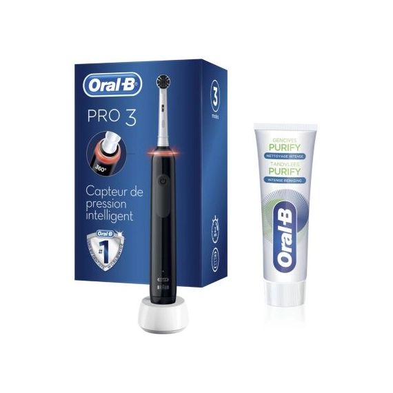 Brosse à dents électrique Oral-B Pro 3800 Charcoal black et 1 purify