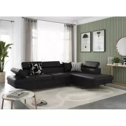 Canapé d’angle RIO Convertible avec coffre en simili – Angle Droit, Noir – 271 x 192 x 85 cm – Usinestreet