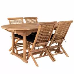 Table de jardin extensible 180/240 cm + 4 chaises en teck