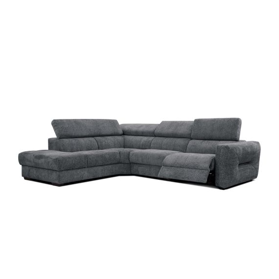 Canapé d’angle gauche 5 places avec relax électrique tissu gris foncé