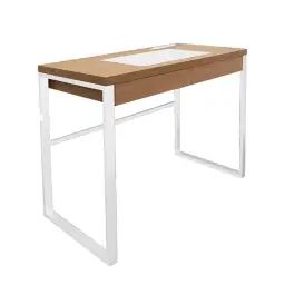 Bureau Plateau Effet Bois et Piètement Blanc