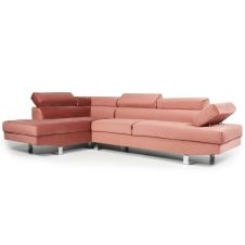 Canapé d’angle avec têtières relevables  velours rose