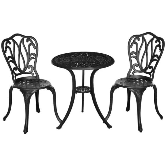 Ensemble salon de jardin style rétro 2 places 3 pièces fonte alu noir