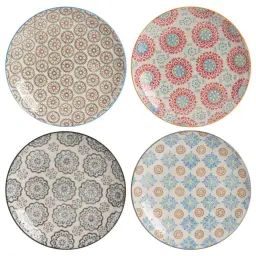 Coffret de 4 assiettes à dessert   20 cm en grès  multicolore