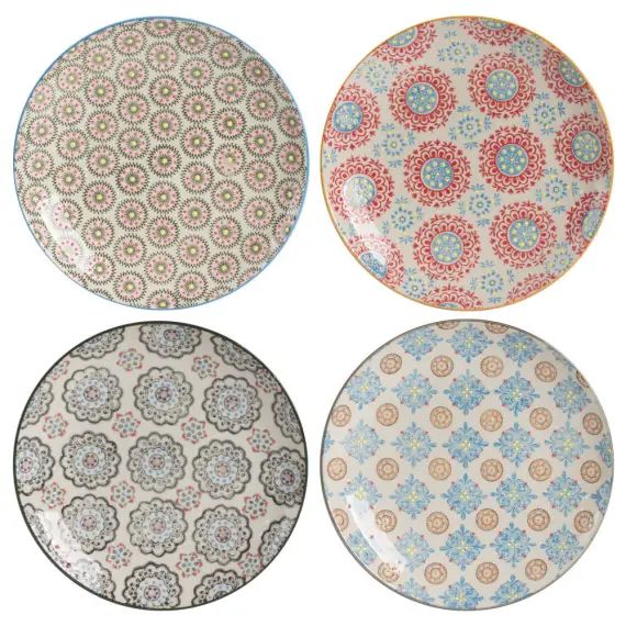 Coffret de 4 assiettes à dessert   20 cm en grès  multicolore
