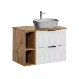 Meuble simple vasque effet pierre 80cm 2 niches blanc