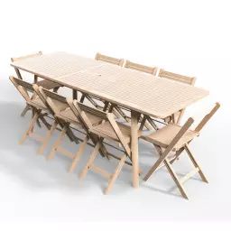 Ensemble table de jardin extensible 6/8 personnes + 8 chaises pliantes