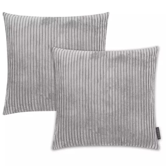 Housses de coussin velours côtelé gris – Lot de 2 – 45×45 cm