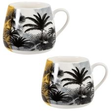 Mug en faïence jaune, noire et écrue motifs palmiers