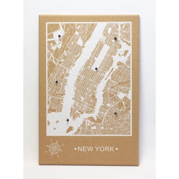 Pêle-mêle liège Carte de new-york blanc, H.60 cm