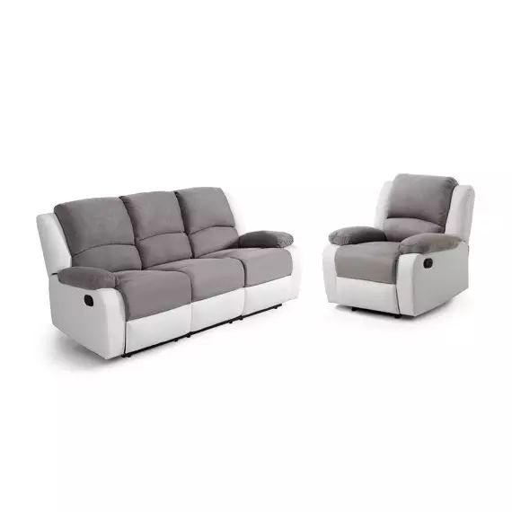 Ensemble de Canapés Relaxation 3 places et 1 place Microfibre Grise et Simili Blanc DETENTE – Usinestreet