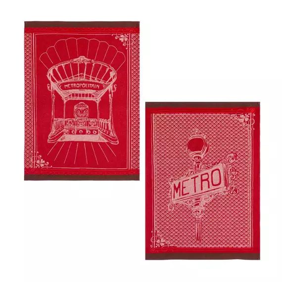 Lot de 2 torchons en jacquard de coton rouge moyen 50×75