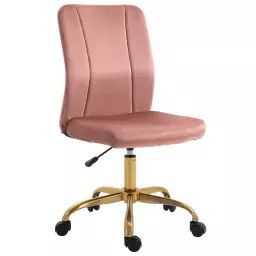 Chaise de bureau style Art déco pied métal doré velours rose poudré