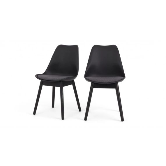 Thelma, lot de 2 chaises, bois noir et tissu gris