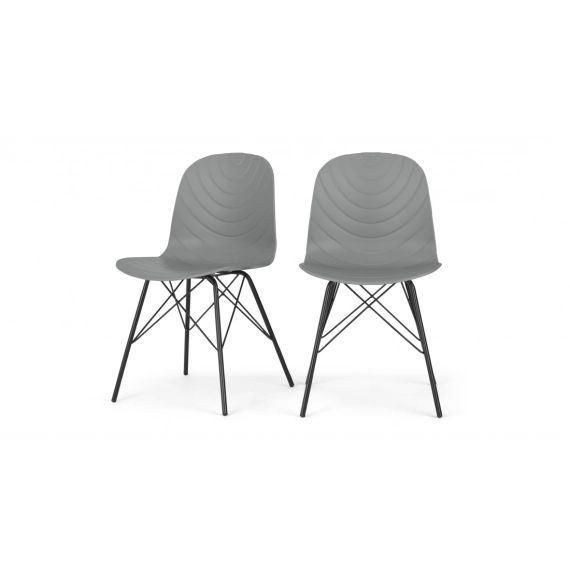 Mavis, lot de 2 chaises, plastique gris et métal noir