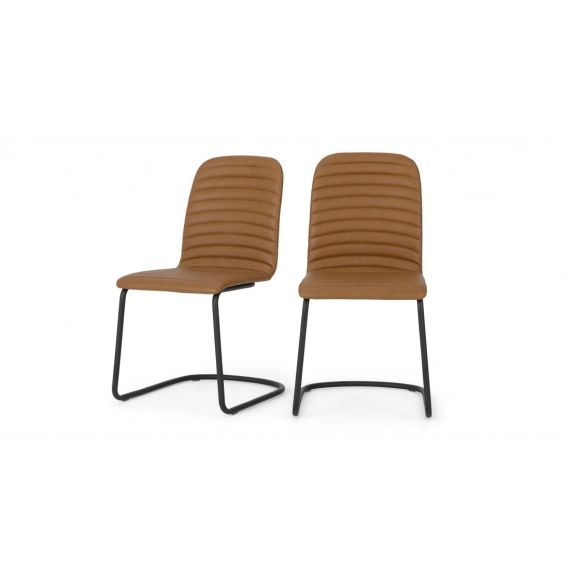 Cata, lot de 2 chaises cantilever, cuir PU brun et métal noir