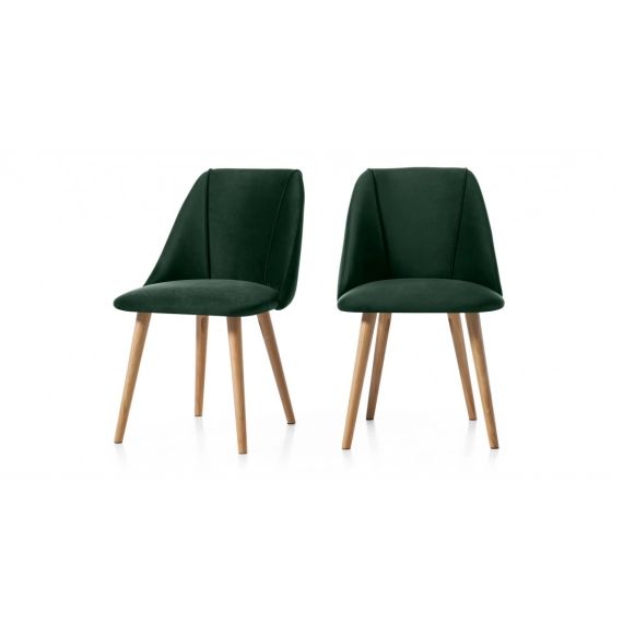 Lule, lot de 2 chaises, velours vert sapin et chêne