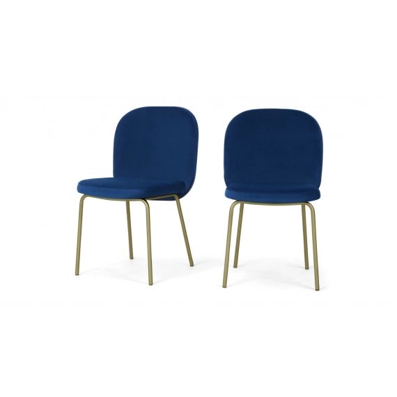 Safia, lot de 2 chaises, velours bleu électrique et pieds en laiton
