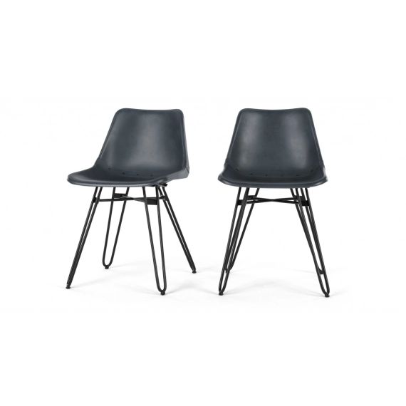 Kendal, lot de 2 chaises, cuir gris et métal noir