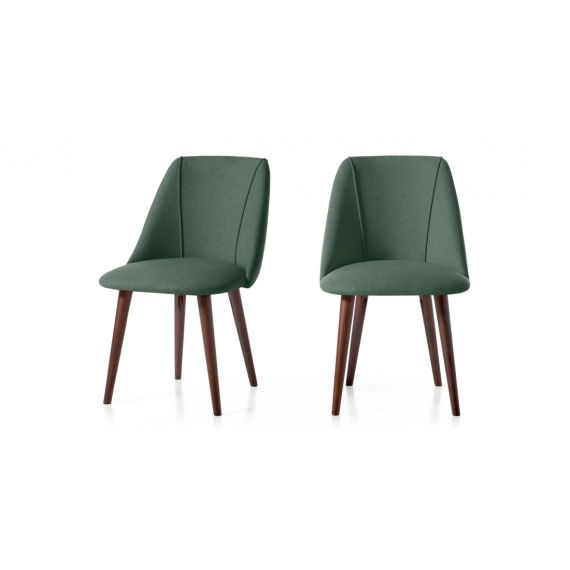 Lule, lot de 2 chaises, tissu vert sauge et noyer