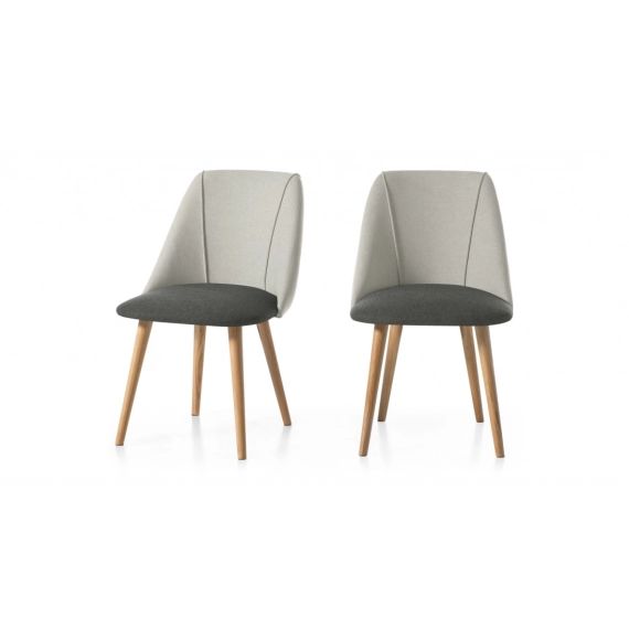Lule, lot de 2 chaises, tissus gris chiné et chêne