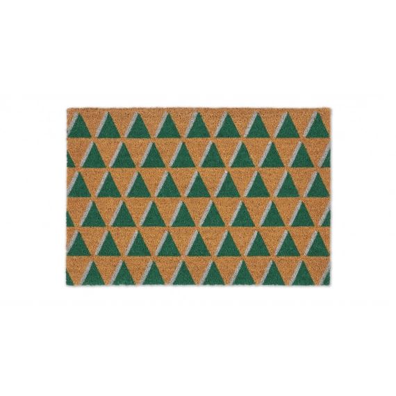 Yuga, grand paillasson à triangles en fibre de coco 60 x 90 cm, vert