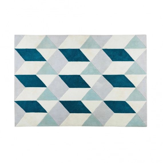 Tapis en tissu motifs graphiques bleus et gris 140x200cm ANDY