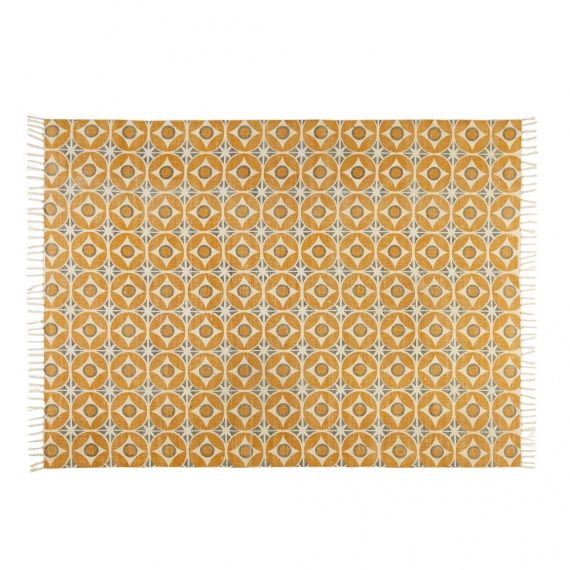 Tapis en coton motifs carreaux de ciment jaune moutarde 160x230cm BLOCALIA