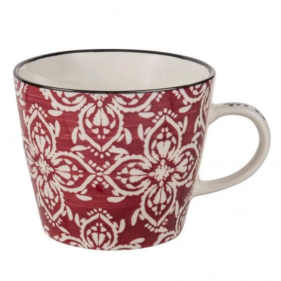Mug en faïence motif floral rouge