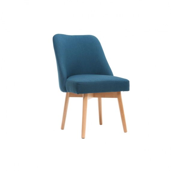 Chaise scandinave en tissu bleu canard avec pieds bois clair LIV