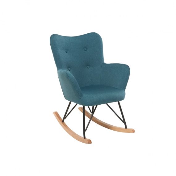 Rocking chair design tissu bleu canard pieds métal et chêne BABY BRISTOL