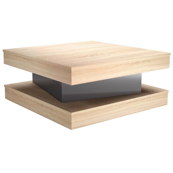 Table basse design avec tiroir finition chêne et laquée gris brillant LEGO