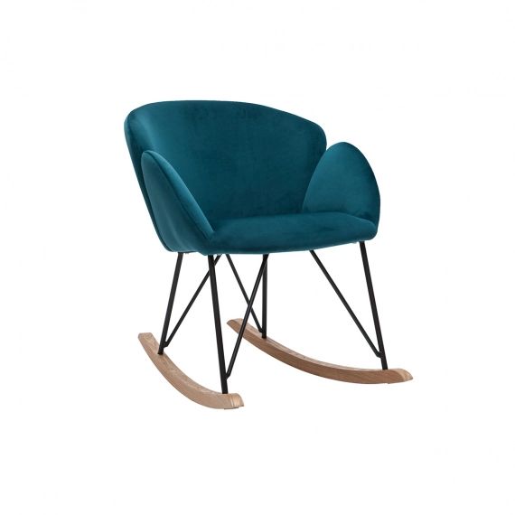 Rocking chair design en velours bleu pétrole scandinave RHAPSODY