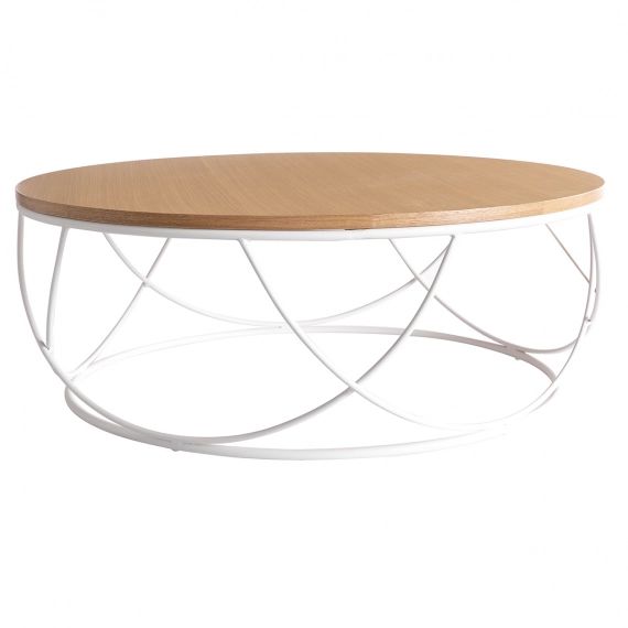Table basse ronde bois et métal blanc D80 x H30 cm LACE – Miliboo & Stéphane Plaza