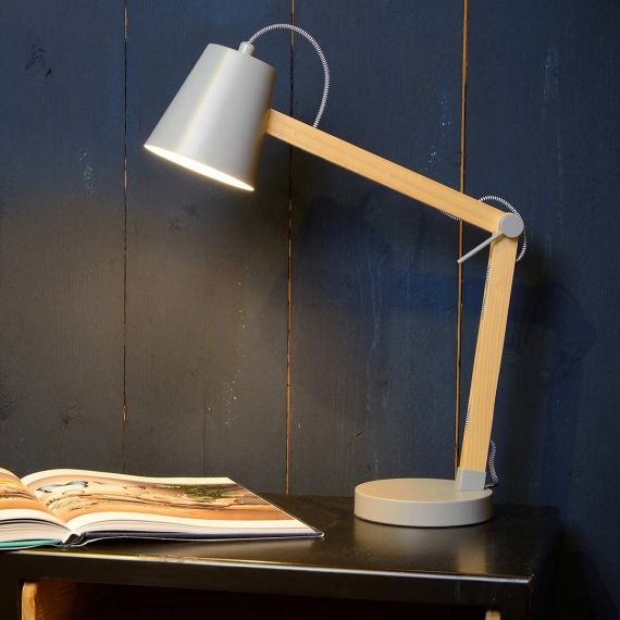 Lampe orientable en métal et bois naturel Tony Lucide – gris