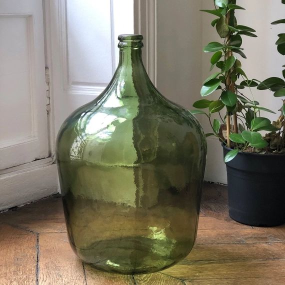 Bonbonne dame jeanne en verre recyclé vert olive 34L Maison Tilleul
