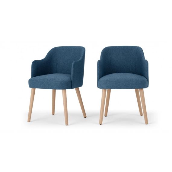 Swinton, lot de 2 chaises à accoudoirs, velours bleu tonique et bois teinté chêne
