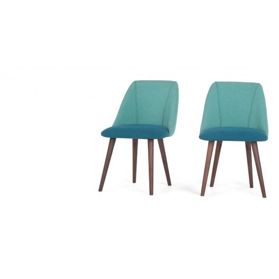 Lule, lot de 2 chaises, bleu minéral et vert émeraude avec pieds en noyer