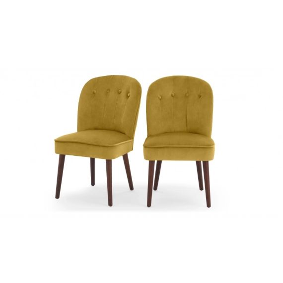 Margot, lot de 2 chaises, velours doré vintage et bois foncé