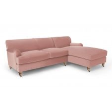 Orson, canapé d’angle avec méridienne à droite, velours rose vintage
