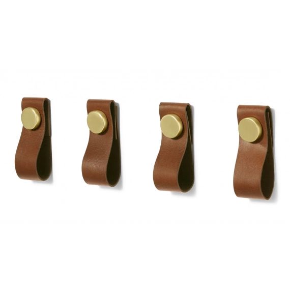 Hebe Leather Tab Set of 4 Cabinet Pulls, Tan & Brass