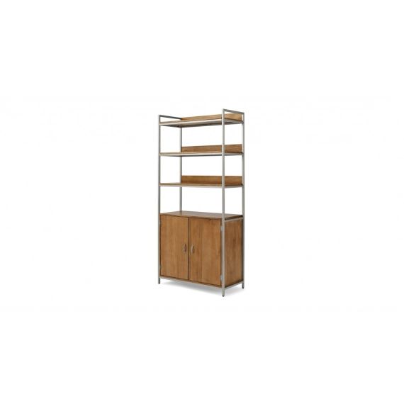 Lomond, grande étagère modulable avec compartiment de rangement, bois de manguier miel et métal brossé