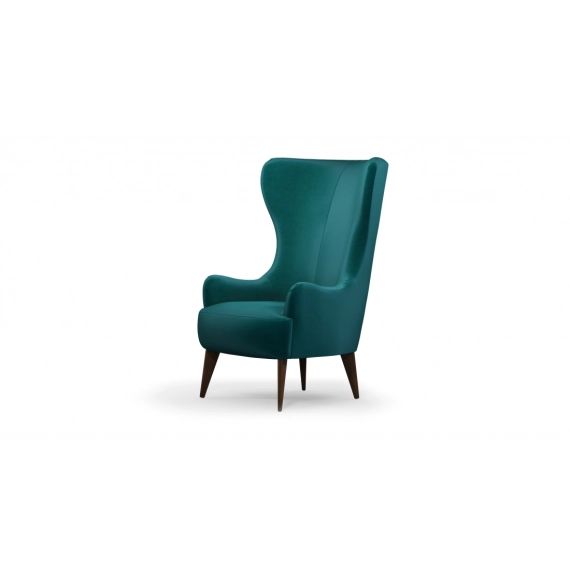 Custom MADE Bodil/ fauteuil d’appoint/ velours bleu canard/ pieds en bois foncé