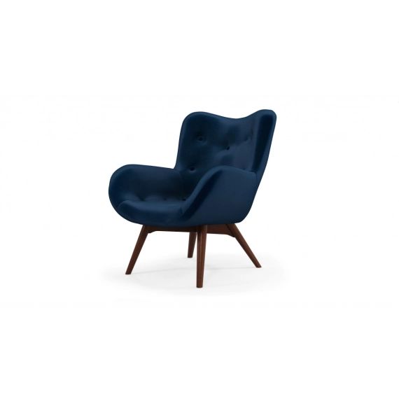 Custom MADE Doris, fauteuil, velours bleu roi et pieds en bois foncé