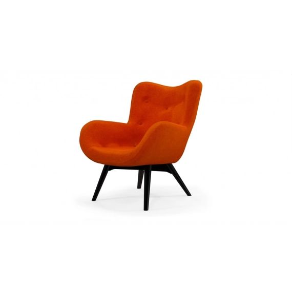 Custom MADE Doris, fauteuil, velours orange agrumes et pieds en bois noir