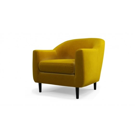 Custom MADE Tubby, fauteuil, velours jaune safran et pieds en bois noir