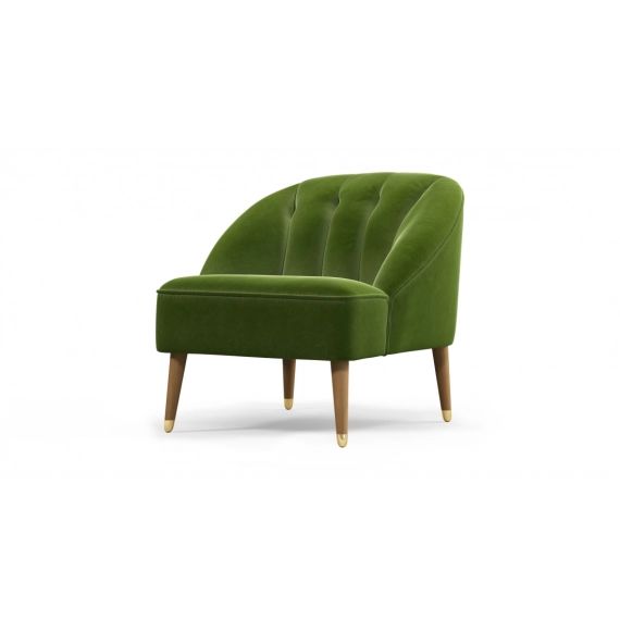 Custom MADE Margot, fauteuil d’appoint, velours de coton vert sapin et pieds en bois clair et laiton