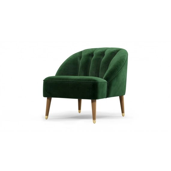 Custom MADE Margot, fauteuil d’appoint, velours vert sapin et pieds en bois clair et laiton