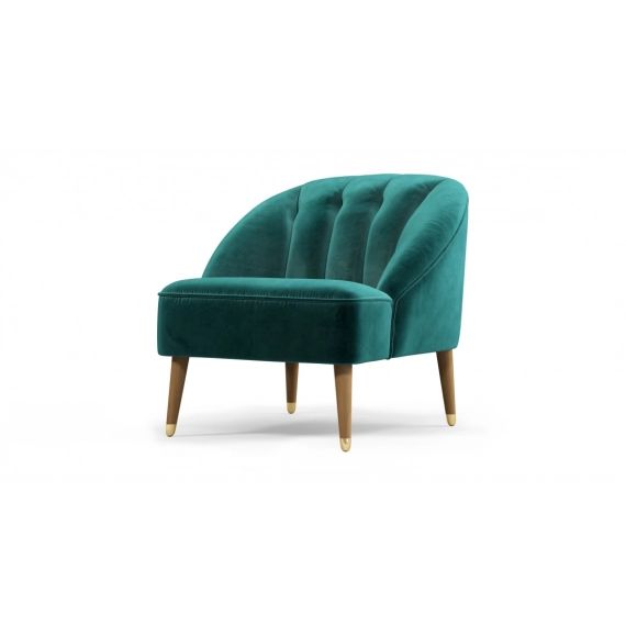 Custom MADE Margot, fauteuil d’appoint, velours bleu paon et pieds en bois clair et laiton