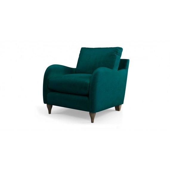 Custom MADE Sofia, fauteuil d’appoint, velours bleu canard et pieds en bois clair